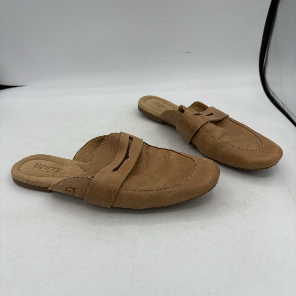 Born Shoes Womens Size 8 M Tan Leather Slip On Penny Loafer Mule Flats